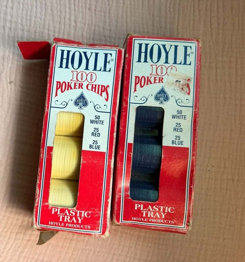 Vintage Hoyle 100 Poker Chips Lot of 2 Boxes with Plastic Trays